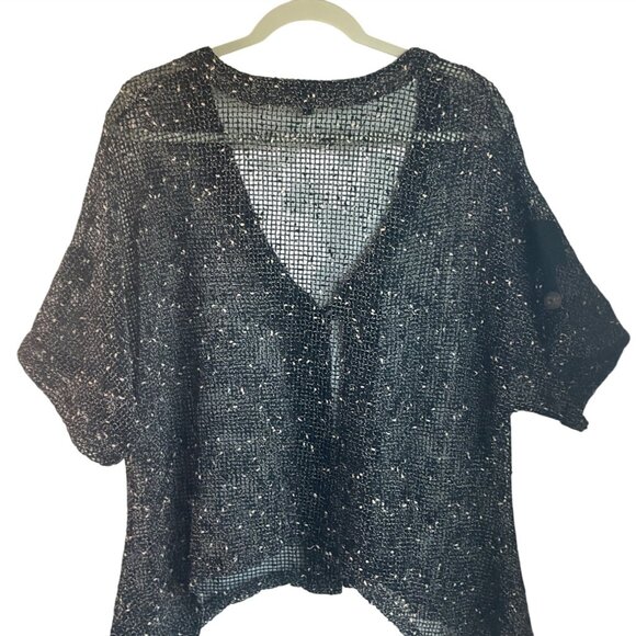 Kaktus XL Cardigan Tunic Top Black Mesh Open Knit Button Front Cotton Sheer - Picture 2 of 8